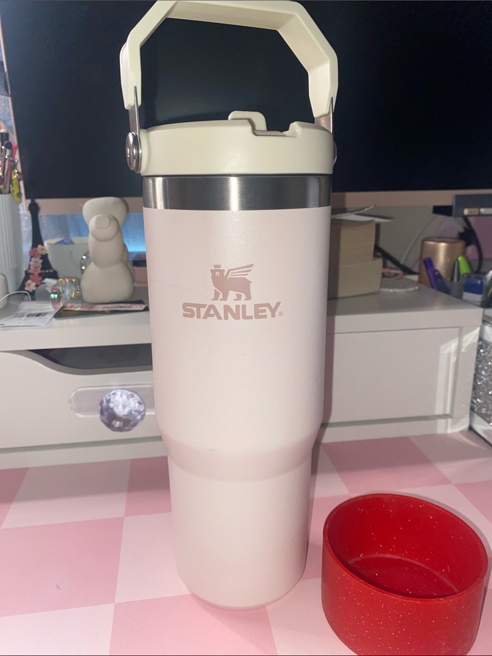 Stanley Rose quartz Travel Tumbler with Cream Handle